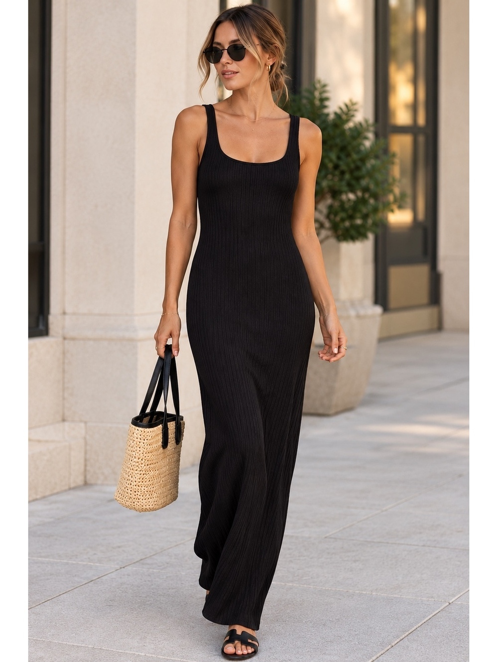 Reformation Jeans Black Ribbed Maxi Dress Size Small
